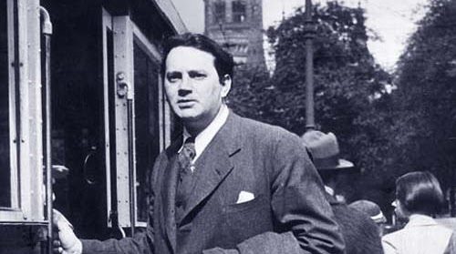 A black and white photograph of Asheville novelist Thomas Wolfe.